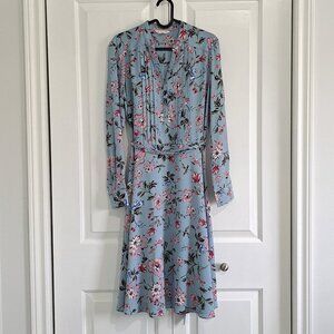 Nanette Lepore Blue + Pink Floral Long Sleeve Dress with tie belt